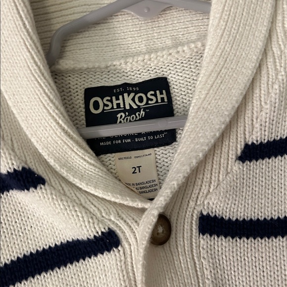 Osh Josh b’gosh nautical shawl collar cardigan 2t white navy blue - Picture 2 of 3